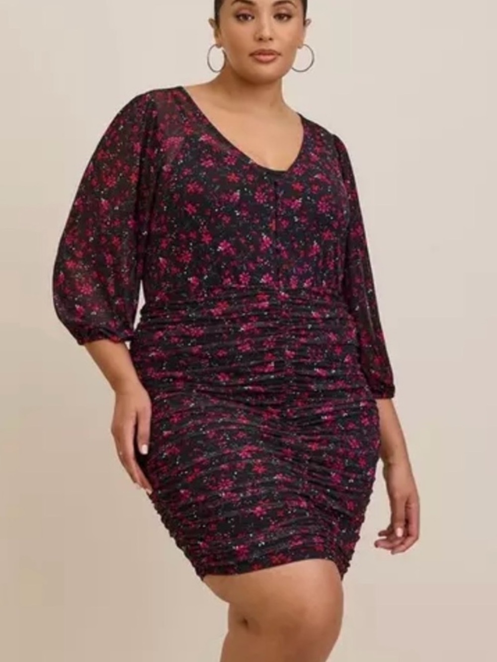 TORRID Mesh Ruched Dress 3X NWT Floral Pattern